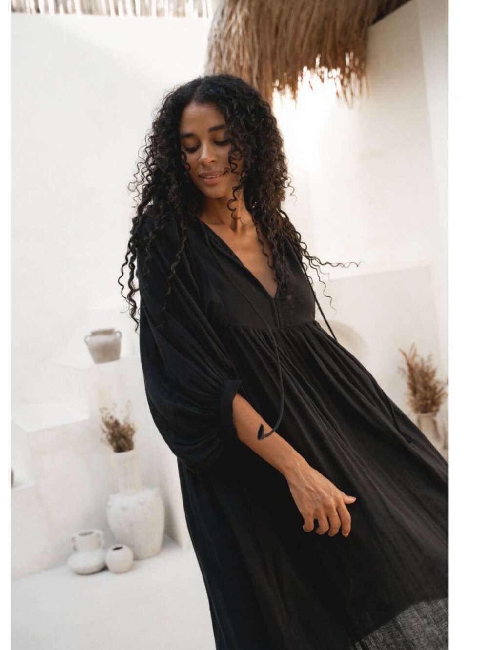 NWOT Daughters of India Kyra Black 100% Cotton Gauze Midi Dress Women's Size L